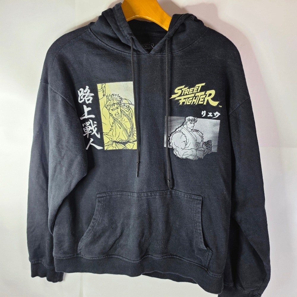 Street Fighter Ryu Hoodie Adult Large Black Graphic Capcom Distressed Gaming